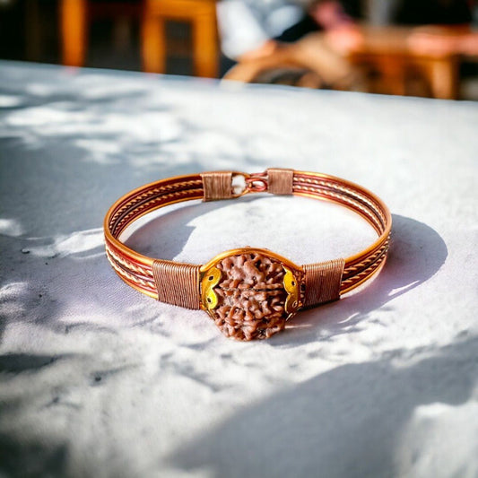 Authentic 7 Mukhi Rudraksha Bracelet (Nepali Beads) in Pure Copper