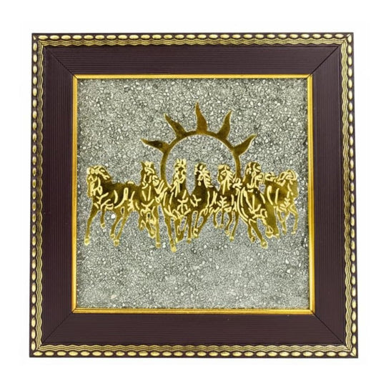 Seven Running Horses Pyrite Frame with Sun, Protection and Chakra Healing