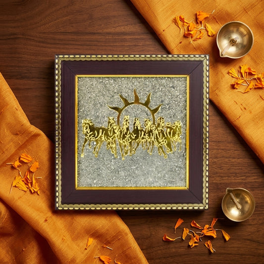 Seven Running Horses Pyrite Frame with Sun, Protection and Chakra Healing